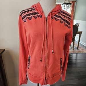Lucky Brand Womens Size Medium Vintage Y2K Full Zip Embroidered Hoodie Coral 🪸